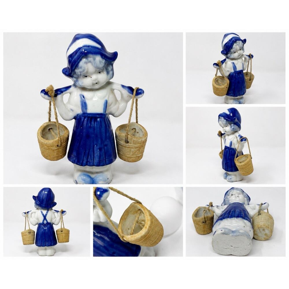 Vintage Japan Blue White Dutch Girl Figurine Buckets Holland 4.5”